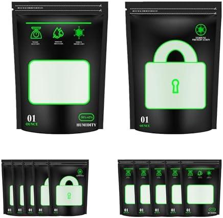 Vishilan 50 Pcs Reusable 1 oz Storage Terp Bags, 58%-62% RH 2-Way Humidity Control, Heat Sealable, Odor-Proof, Clear Plastic, Rectangular, Zipper Closure