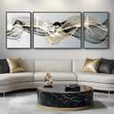 Extra Large Framed Modern Luxury Abstract Wall Art for Living Room, Set of 3 Minimalist Black White Gold Abstract Paintings Artwork for Walls, Big Art Prints Pictures for Hallway Dining Room Office Wall Decor, 30" H x 80" W