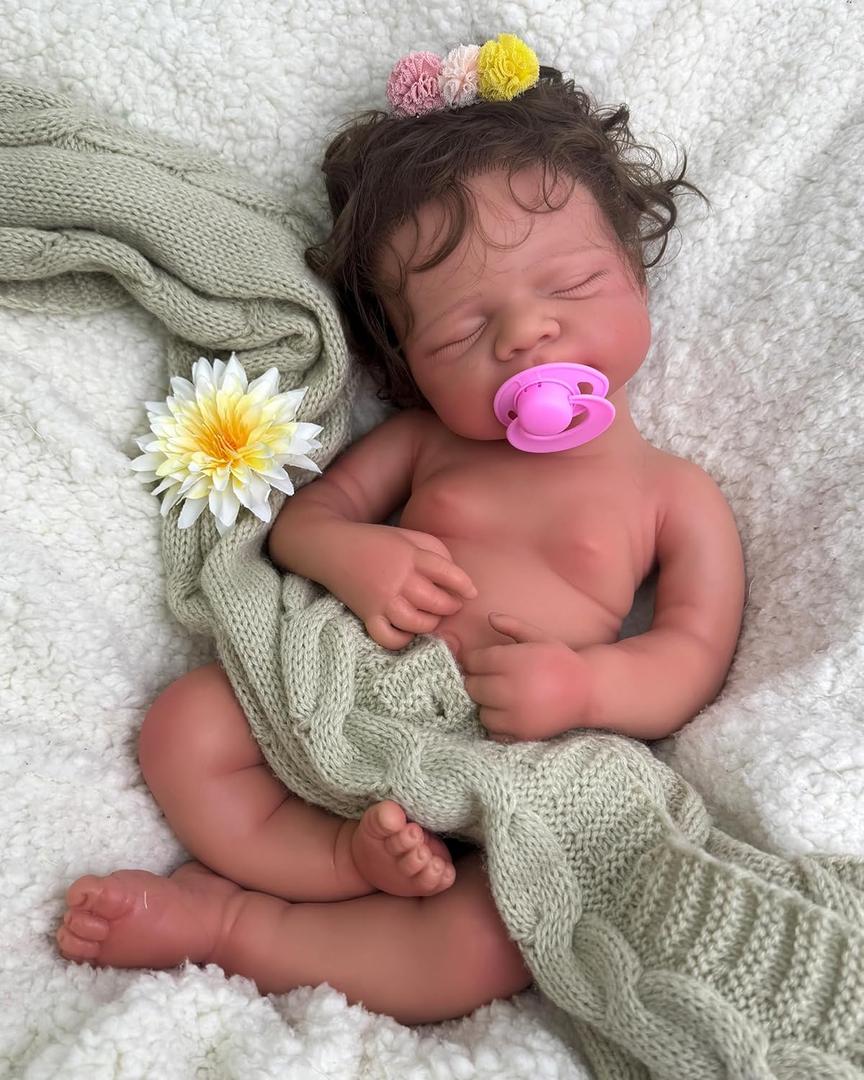 Open Mouth Reborn Baby Dolls with Rooted Hair Realistic 19 inch Full Body Silicone Baby Doll Boy Sleeping Newborn Doll Anatomically Correct