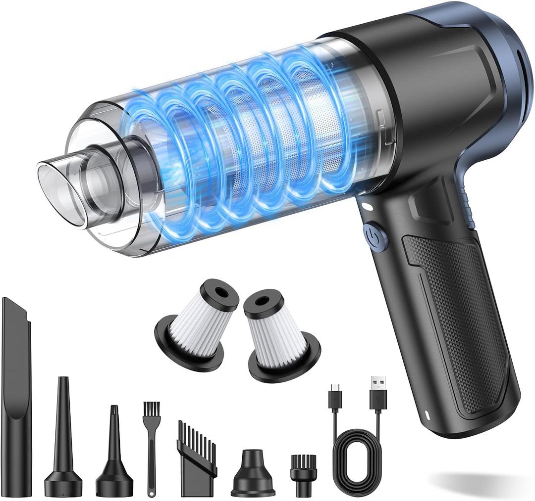Handheld Car Vacuum Cleaner, 16000PA Hand Held Vacuum Portable Cordless, 2 in 1 Air Duster and Vacuum Cleaner with LED Light, Multi-Nozzles, 120W High Power Mini Vacuum for Home, Pet, Office