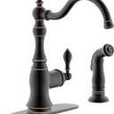 Oil Rubbed Bronze Kitchen Faucet with Side Spray, 8 Inch Single Handle Kitchen Sink Faucet with Deck Plate,2 Hole or 4 Hole Installation,Classic Style,KF-6832TB-ORB