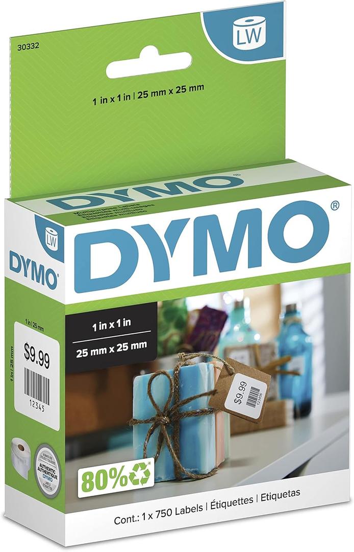 DYMO Authentic LW Multi-Purpose Square Labels DYMO Labels for LabelWriter Printers Great for Barcodes 1" x 1" 1 Roll of 750