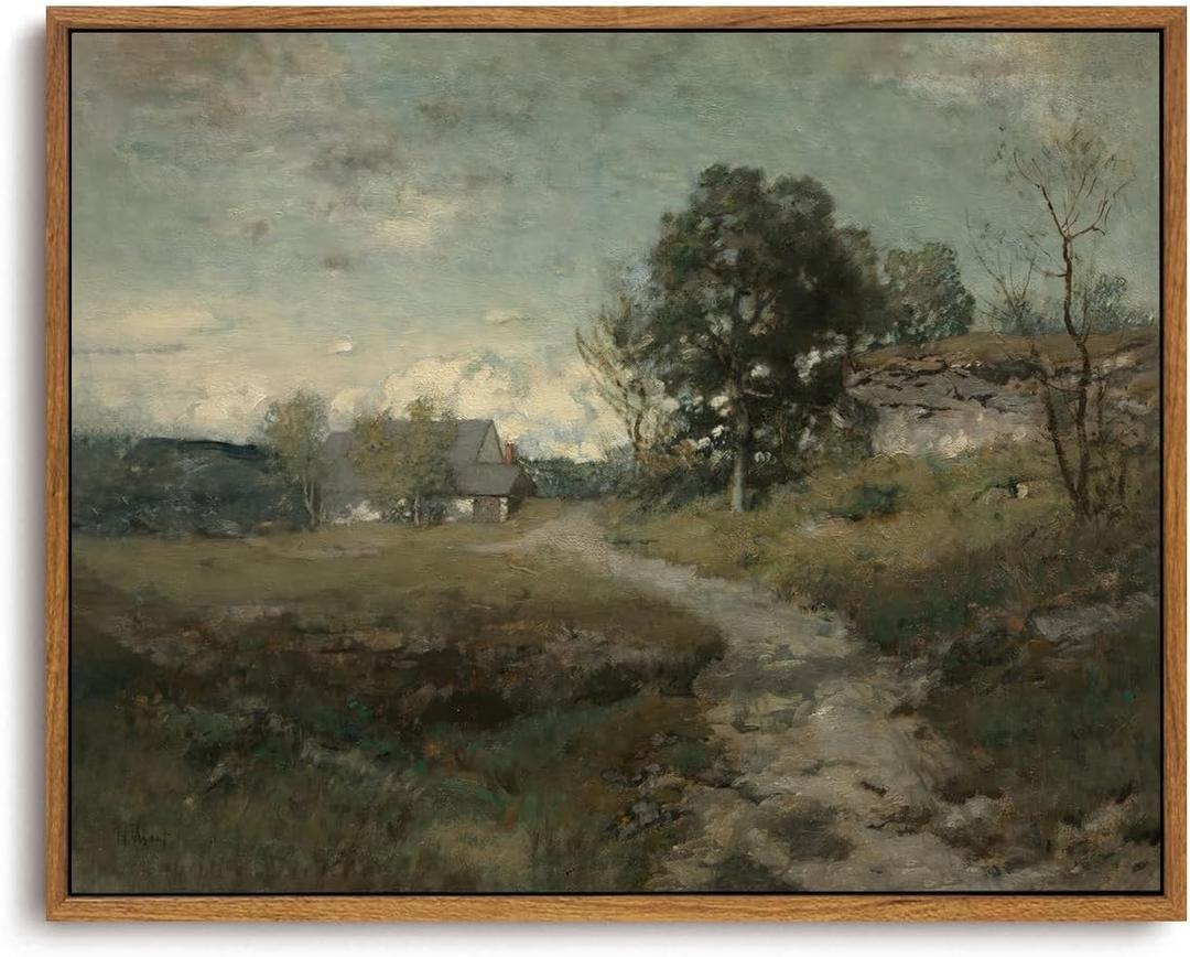 OIQArtOIQ Framed Vintage Landscape Wall Art French Country Cottage Natural Scenery Oil Painting Canvas Prints Farmhouse Decor Aesthetic Pictures for Kitchen Bedroom Living Room Bathroom (8x10 in)