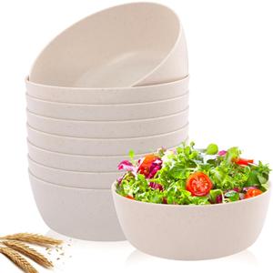 EI 8pcs Wheat Straw Bowls,Unbreakable Cereal Bowls,Reusable Plastic Bowl,Premium Cereal Microwave and Dishwasher Safe Lightweight Noodle/Fruit/Salad/Soup Bowl for Picnic,Dinner,Party