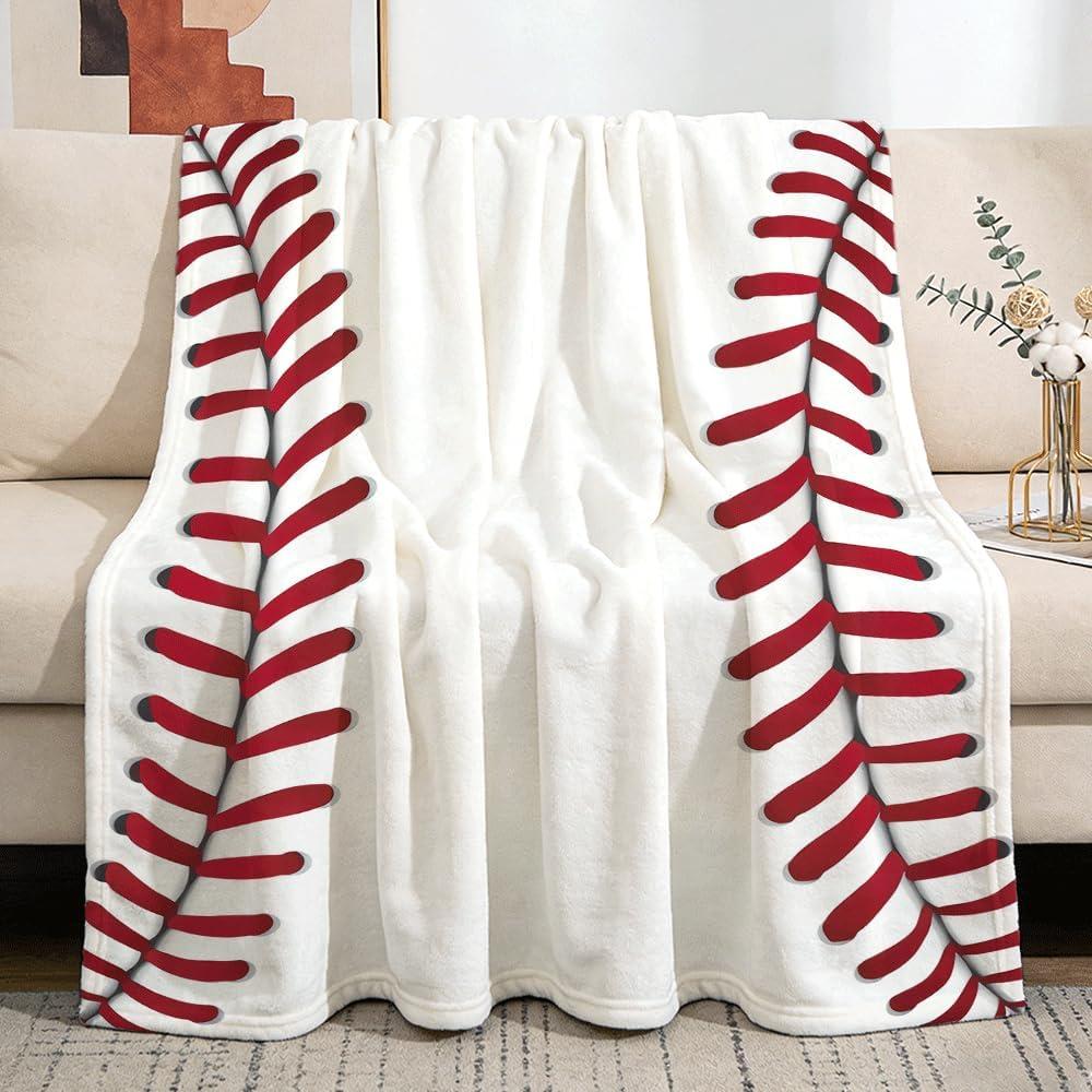 Pindola Cute Baseball Texture Throw Blanket Warm Lightweight Soft Cozy Warm Home Decoration 60"x50" for Teen