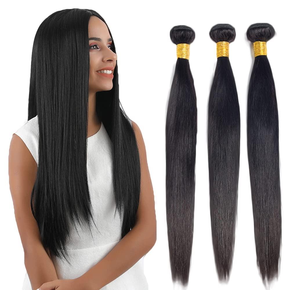 Straight Bundles Human Hair 28 30 32 Inch #1B Natural Black Straight Bundle Human Hair Extensions Unprocessed Virgin Remy Hair 3 Bundle 50 Gram Per Bundle For Black Women