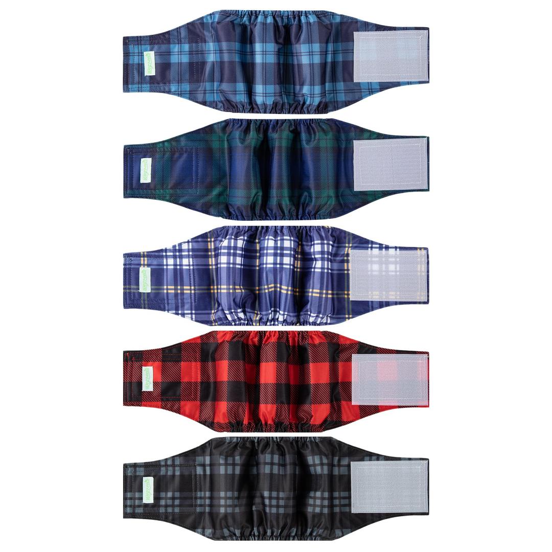 wegreeco Small Dog Diapers Male,Reusable Belly Bands for Male Dogs,Washable Doggie Puppy Male Diapers Wraps,Medium Large Size (5 Pack Small, Checkered Pattern)