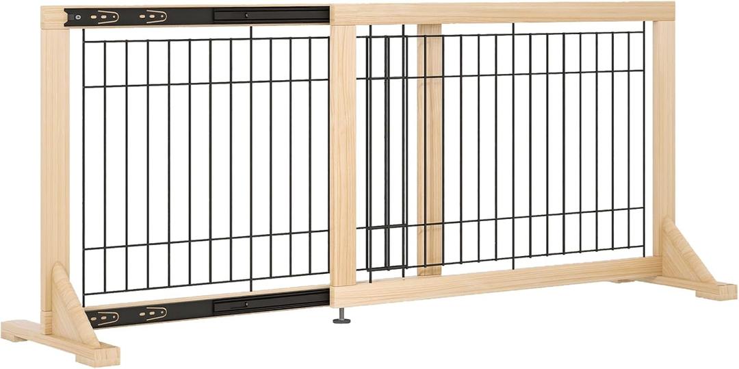 YOCAN Adjustable Wide Dog Gate for Doors, Hallways & Stairs 19.7" Tall, 23.645.3" Expandable Freestanding Pet Safety Gate, No Drill Pressure Mounted Wood & Metal Frame (Black/Natural)