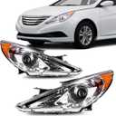 Torchbeam Headlight Assembly Replacement for 2011 2012 2013 2014 Sonata GLS/Limited/SE, Headlamp Compatible with 2011-2014 Hyundai Sonata Chrome Housing Amber Reflector (except Hybrid)