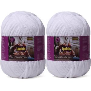 Baby Blanket Yarn for Crocheting - 2 Pack of 200g/7oz Chunky Chenille Yarn for Knitting Blankets Amigurumi - #6 Super Bulky - 348 Yards Soft Thick Plush Yarns (2, White)