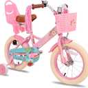 JOYSTAR 16" Kids Bike Princess Kids Bicycle for Girl 4-7 Yrs Pink | Toddler Girls Bike with Training Wheels Doll Bike Seat Basket & Streamers, LittleDaisy-Pink, 16 Inch with Training Wheels