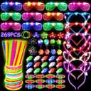 MIBOTE 269Pcs Led Light Up Toys Party Favors Glow in the Dark Party Supplies for Kid/Adults with Light Up Glasses,Headband,Rings,Bracelets,100 Glow Sticks Bulk Party Pack DIY Glow Neon Party Supplies