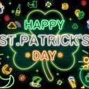Happy St. Patrick's Day Backdrop Neon St. Patrick's Day Photography Background Ceremony Party Holiday Decoration (7x5ft)