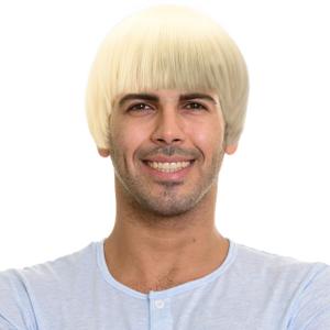 Short Mushroom Wig for Men-Synthetic 60s Bowl Cut Wigs for Anime Movie Music Costume Halloween Cosplay Party (Blonde)