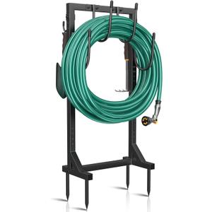 Winpull Garden Hose Holder, Metal Freestanding Hose Stand with 4 Spikes, Holds up to 150FT Hose, Sturdy Hose Reel Alternative, Heavy Duty Hose Storage for Outside Yard Lawn