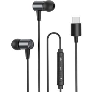 in Ear Headphones USB Type C Earbuds Wired with Microphone Noise Isolating in-Ear Headphones Earphones with Powerful Heavy Bass Stereo, High Definition Compatible with iPhone 15
