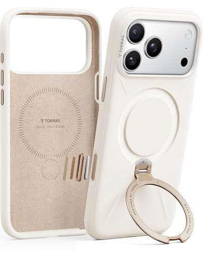 TORRAS Q3 Silicone 360 Spin for iPhone 17 Pro Case with Stand, Fit for MagSafe, Magnetic Ring Kickstand with Camera Control, Liquid Silicone Rubber Soft Phone Case for iPhone 17 Pro 6.3'', Light Ivory