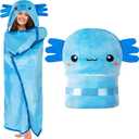 Axolotl Wearable Hooded Blanket for Adults - Super Soft Warm Cozy Plush Flannel Fleece & Sherpa Hoodie Throw Cloak Wrap - Axolotl Gifts for Women Adults and Kids (Blue)