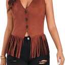 retro button suede vest sexy V-neck women's short top sleeveless casual vest jacket