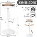 Kidol & Shellder Bar Stools Set of 2 White Round Adjustable Swivel Barstools Modern Backless Bar Chairs Wooden Seat Counter Height Stools Armless for Kitchen Island, Cafe, Dining Room