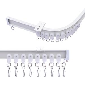 MaKefeile Ceiling Curtains Track System, Flexible & Bendable Curtain Tracks for Ceiling Mount, Heavy Duty Aluminum Sliding Room Divider Track Rail with Hooks for Living Room, RV, Office, White, 9ft