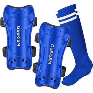 Soccer Shin Guards for Youth Kids Toddler, Protective Soccer Shin Pads & Sleeves Equipment - Football Gear, Teens Boys Girls, Blue 1 Pack Soccer Shin Guards + Socks, M 3'10 - 4'8 Tall