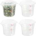 CURTA 1 Quart Translucent Round Food Storage Container with Lid, Pack of 4 NSF Listed, BPA-Free, Commercial-Grade Polypropylene, Freezer & Dishwasher Safe, Non-Stick, Easy-Read Graduations