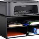 EMERIT Printer Stand Shelf with Storage Wood Desk Paper Organzier for Home/Office,Printer Riser, 2 Tire (Large, Black)