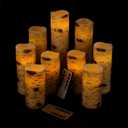 antizer Flameless Candles Birch Bark Effect Battery Operated Candles 4" 5" 6" 7" 8" 9" Set of 9 Real Wax Pillar LED Candles Each Candle 2.2" Diameter with 10-Key Remote Control 2/4/6/8 Hours Timer