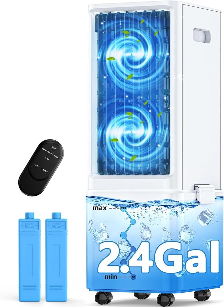 Windowless Air Conditioner w/ 4 Modes & 3 Speeds, Waterless Alert, 2.4-Gal Tank for 20H Cooling, 12H Timer, 20FT Remote, 70 Auto Swing Evaporative Air Cooler, Portable AC Unit for Bedroom