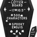 Coffin Letter Board Black +650 Characters Include Spooky & Seasonal Emojis, Wooden Stand - 17x10.5 Inches - Coffin Shaped Goth Decor Sign Witchy Halloween Decorations Gothic Decor Birthday Wedding Home Spooky Gifts