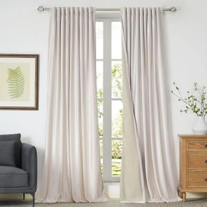 100% Blackout Ivory Off White Velvet Curtains 108 inch Long for Living Room,Set of 2 Panels Liner Rod Pocket Back Tab Thermal Window Drapes Room Darkening Heavy Decorative Curtains for Bedroom, 52"W x 108"L