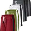 Resinta 5 Pack Boys Shorts Boys Basketball Athletic Shorts Kids Active Gym Soccer Sports Shorts Mesh Quick Dry Elastic Waist (8-10 Years, Black, Gray, White, Burgundy, Dark Olive)