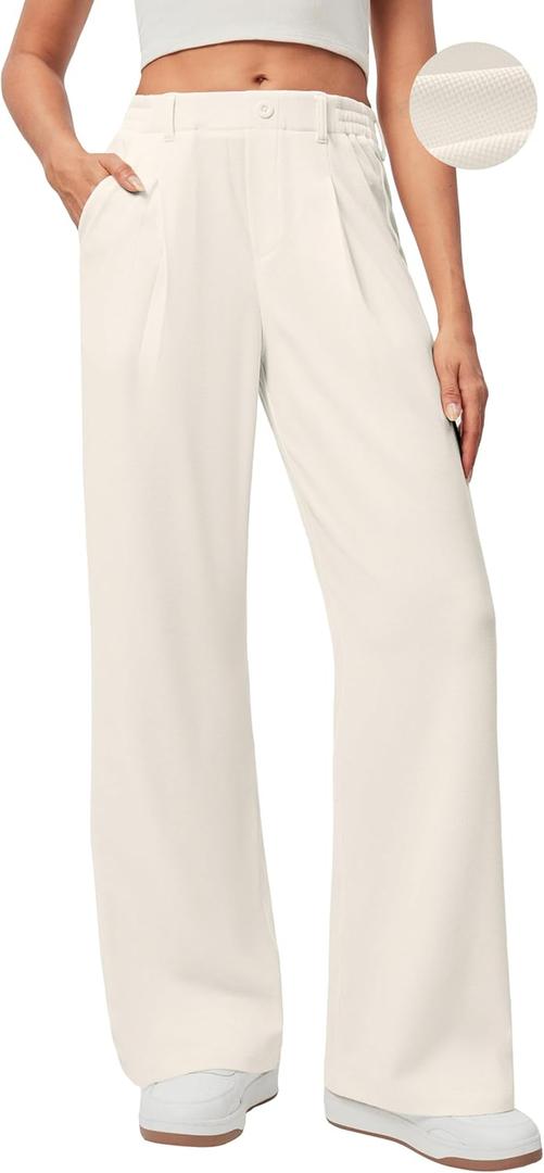 Ewedoos Wide Leg Pants Woman Stretchy Work Dress Pants Women Trendy 2026 Business Casual Outfits Comfort Fit Slacks Trousers, X-Large, Off-white
