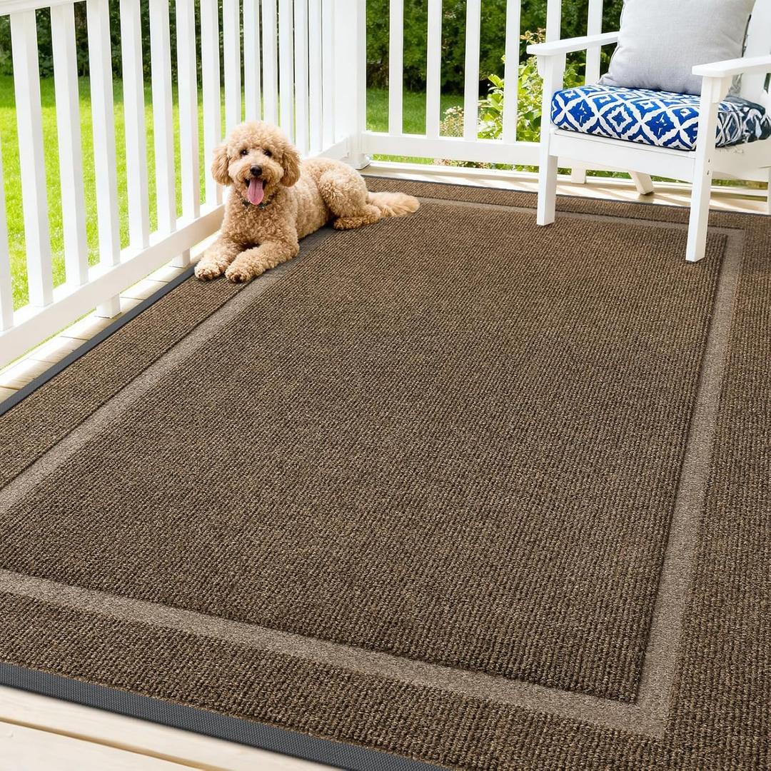 OLANLY Front Door Mat Indoor Outdoor Entrance, Waterproof All-Season, All-Weather Doormat, Sturdy Natural Rubber, Fade Resistant, Low Profile, Easy Clean Patio Porch Entryway Mat, 71x47, Brown