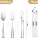 Goodluck 100 Pack Pre Rolled Silver Plastic Silverware, Wrapped Plastic Cutlery Set with Napkin Include 100 Forks, 100 Knives, 100 Spoons and 100 Napkins, Disposable Silverware for Party, Wedding