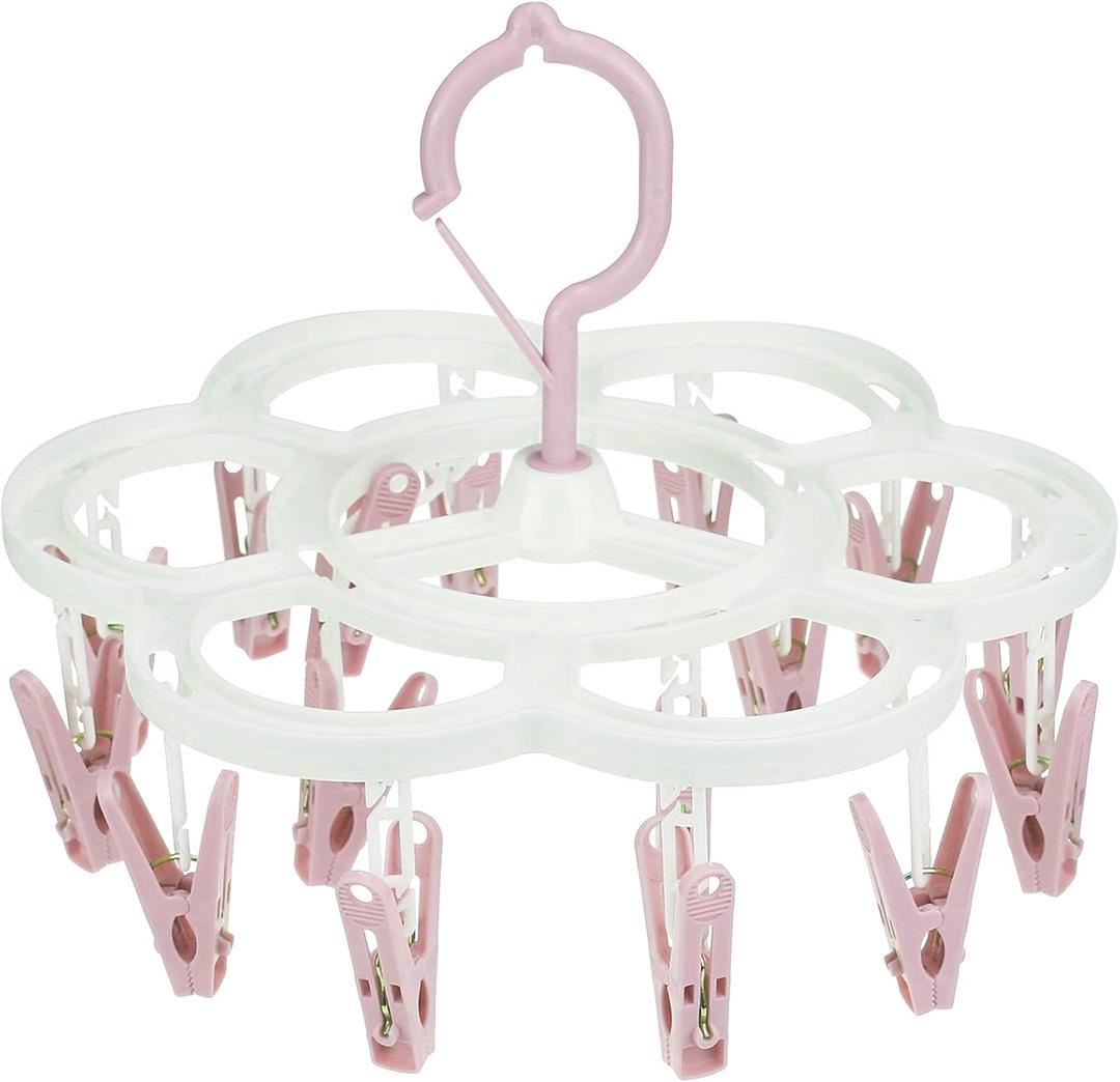 Fanghome Clothespin Rack Laundry Drying Rack,Clothes Hangers with 16 Clips,Clip Hanger Drip Hanger for Drying Underwear,Baby Clothes,Socks,Bras,Towel,Pants,Hat,Scarf,Cloth Diapers,Gloves (Purple)