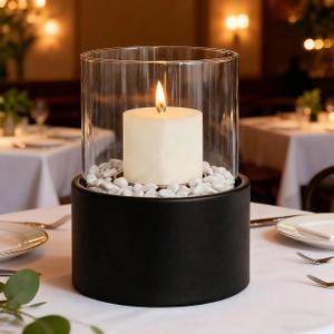 EastFlame Tabletop Pillar Hurricane Candleholder with Decorative Stones - Suitable for Dia 3" and Below Pillar Candles and Scented Candles, Gift for Lovers' Gathering, Home Decor, Parties & Weddings (Black 01)
