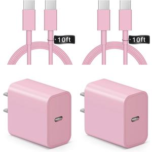 iPhone 17 16 15 Charger Fast Charging 10FT - 2 Pack 20W USB C Charger Block with Type C Cable Compatible with iPhone 17/17 Pro/17 Pro Max/Air/16/16e/15, iPad Pro, Air M3/M2/5/4, 11th/10thPink