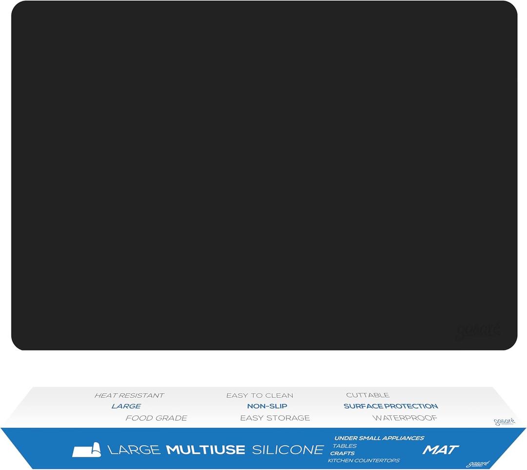 GASAR, Extra Large, Thick, Silicone Mat for Kitchen Counter, Heat Resistant Mat, Countertop Protector, Non-Slip, Easy to Clean, Cuttable, 16 x 12 Inches, Black