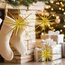 Syhood 6 Pcs Glitter Starburst Star New Year Ornaments 8 Inch Exploding Glitter Starburst Bethlehem Star Hanging Tree Ornaments Tabletop 3D Decor New Year Holiday Party(Gold,Bright)