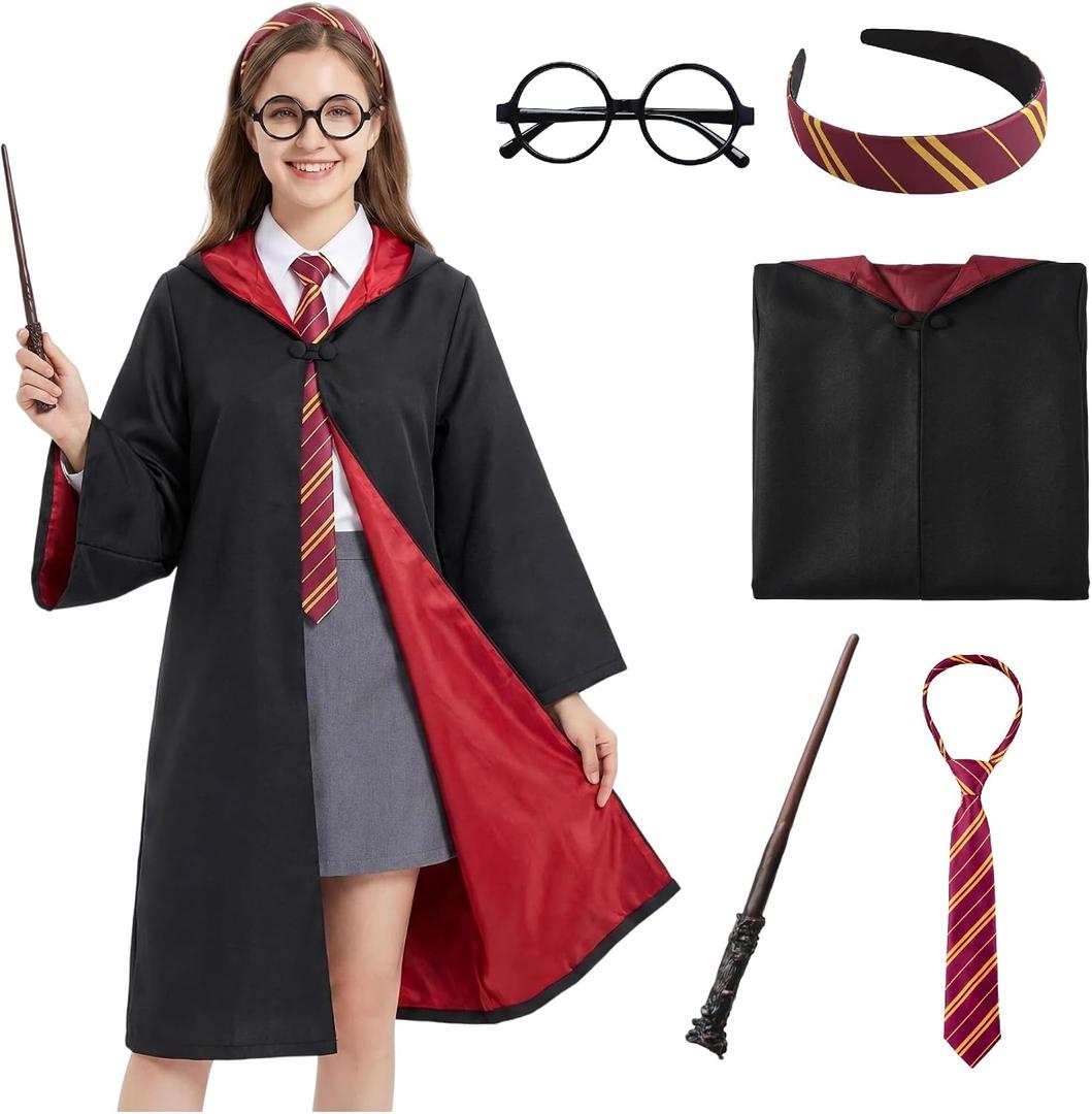 Wizard Costume for Adults, Men's and Women's Robe Set with Tie Wand Glasses for Halloween Cosplay (M)