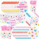 HOWAF 97pcs Valentines Party Tableware Sets with Plates Napkin Tablecloth Knifes Forks Spoons for Galentines Day Party Supplies, Sweet Conversation Heart Love Candy Valentine's Dinnerware Set