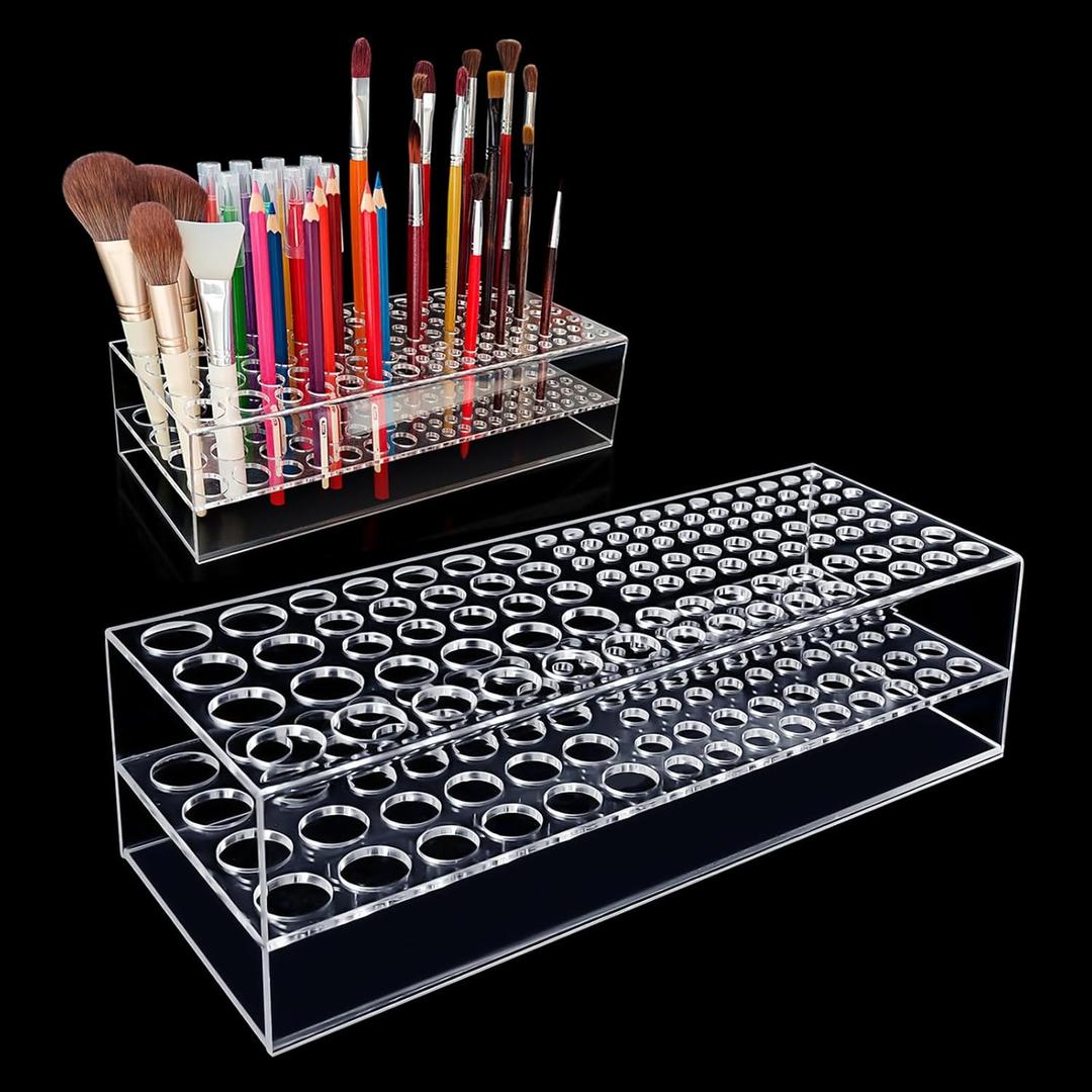 Acrylic Paint Brush Holder 105 Holes Clear Paintbrush Holder Organizer Artist Brush Holder Paint Brush Stand Rack for Pens Pencils Artist