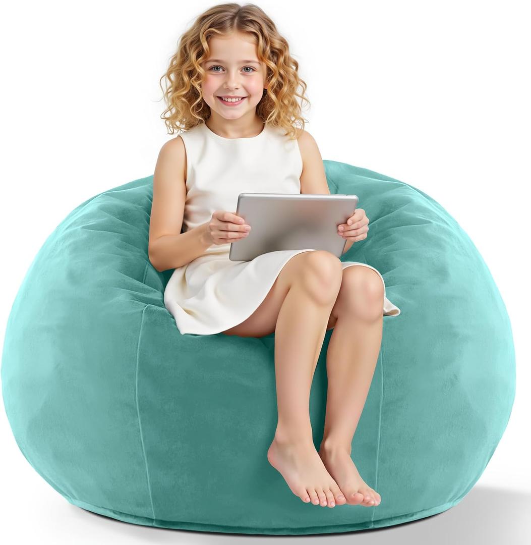 HABUTWAY 2FT Bean Bag Chair, 2' Beanbags Small Bean Bag Chairs with Filling, Teardrop Bean Bag Chair Luxurious Velvet Ultra Soft Fur with Removable Cover (Aqua Ombre)