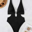 Women Sexy High Cut Cheeky One Piece Swimsuits Monokini Plunge V Neck Cutout Bathing Suit Beach Pool Party Rave Outfits (Black, L)