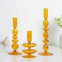 Hewory Glass Candlestick Holders: Light Amber Glass Taper Candle Holders Set of 3 Vintage Candle Stick Candle Holder, Colorful Glass Candle Holder for Table Centerpiece Wedding Dinner Party Home Decor