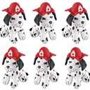 4E's Novelty Stuffed Dalmatians Soft Plush Puppy Dogs, Pack of 6 Large 7" Fire Hat Dalmatian Puppies for Kids Boys and Girls, Great Gift & Party Favor