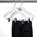 Quality White Wooden Kids Pant Skirt Hanger 10-Pack, Luxury Wave Design Chrome 360 Swivel Hook (10, 13" inch with Clips)