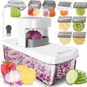 KEOUKE 8-in-1 Vertical Vegetable Chopper Mandoline Slicer with Container White - Safe Tap Out Dicer with Hand Guard for Kitchen Easy Food Prep, Onion Potato Veggie Fruit